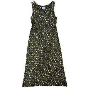 Rabbit Rabbit Designs Black Floral Rayon Sleeveless Maxi Dress 12 2073E01 Turkey
